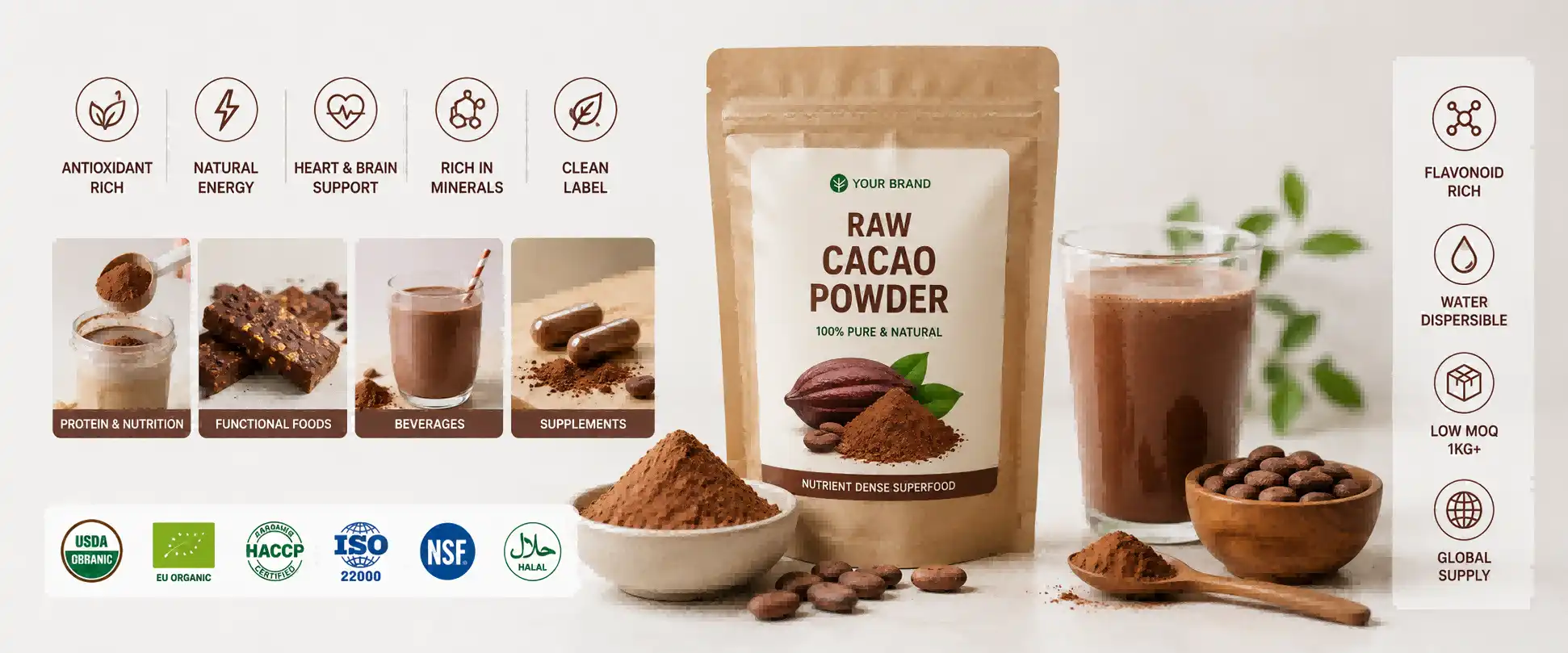 Pure raw cacao powder